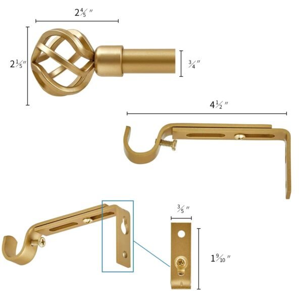 Gold Aluminum Curtain Rod with Decorative Finials - 图片 6